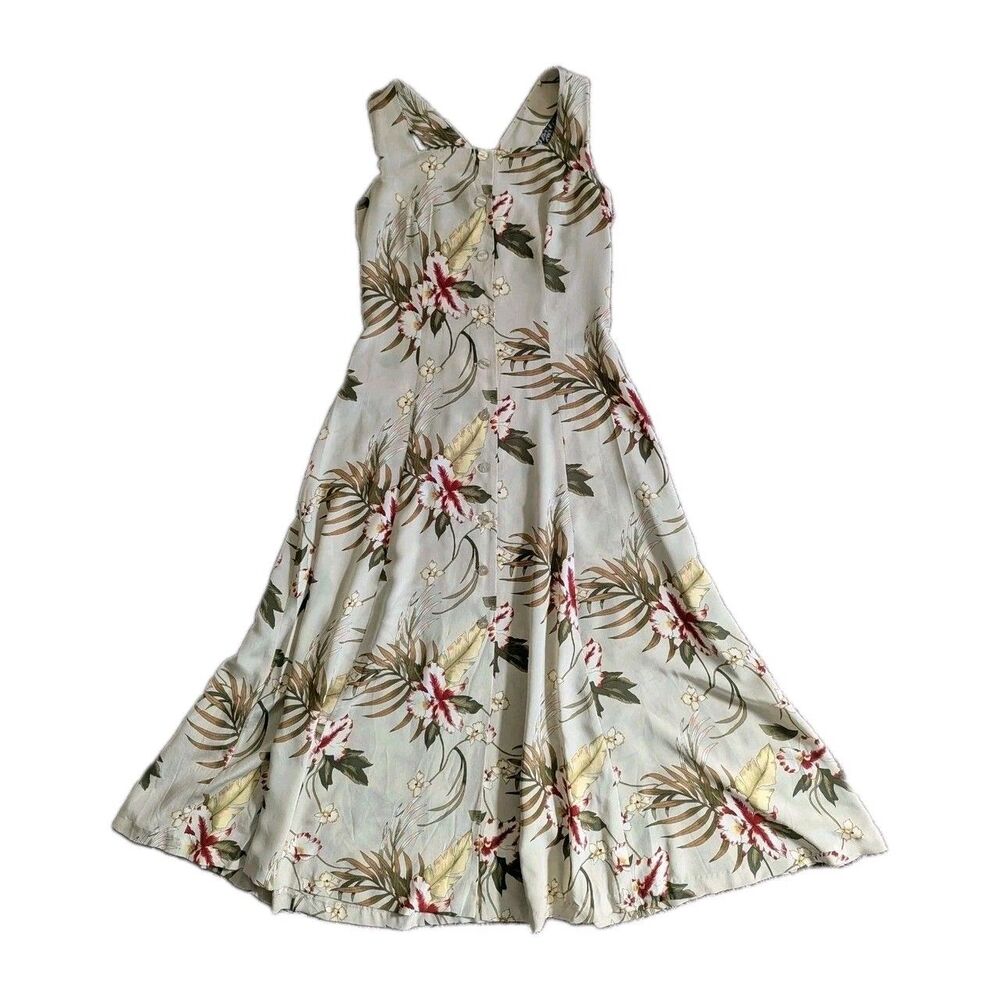 Y2K Coldwater Creek Silk Sundress High Square Neck X Back Tropical Floral Resort